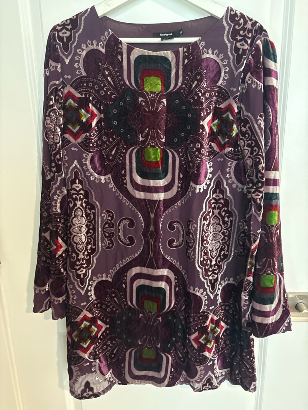 Desigual Purple Long-Sleeve Patterned Tunic with Multicolor Accents